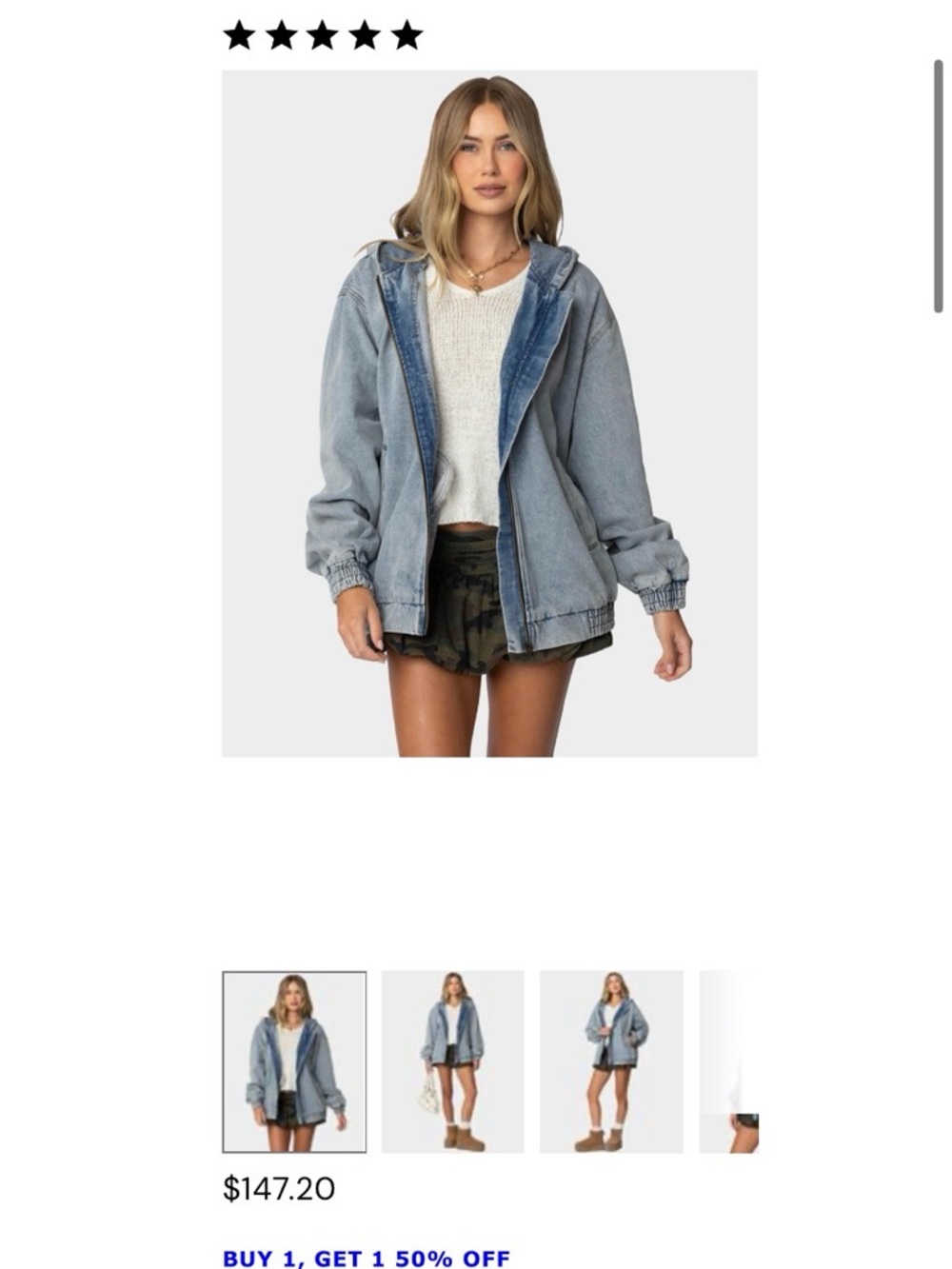 Light Wash Denim Zip Hoodie